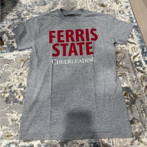 Gildan Gray Ferris State Cheerleading Short Sleeve Tee with Red & White Print